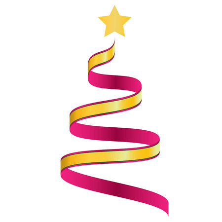 Vector christmas gold ribbon tree with gold starのイラスト素材