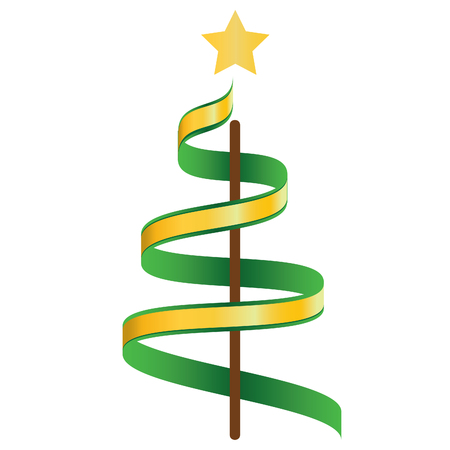 Simply christmas green ribbon tree with gold starのイラスト素材