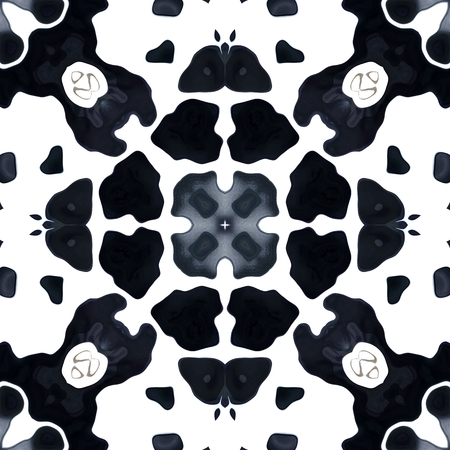 Black and white kaleidoscopic wallpaper tiles. Seamless textureの写真素材