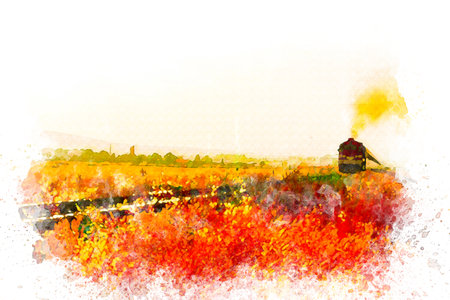 Watercolor art ,Eastern express. train that carries passengers from east to westの写真素材