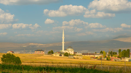 Global Warming Drought.A village in the distance on the yellowed steppe of the vast Anatolian plains