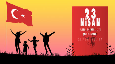 23 Nisan Ulusal Egemenlik ve Cocuk Bayrami, Translated: April 23 National Sovereignty and Childrens Day.のイラスト素材