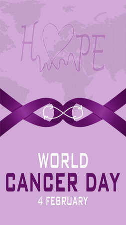 World Cancer Day concept. Hope. Lavender Ribbon. Vector illustrationのイラスト素材