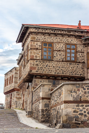 Historical Erzurum Stone Houses or Traditional Erzurum stone houses on cobblestone street.の写真素材