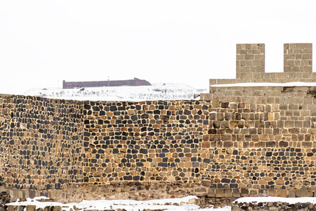 Erzurum Castle and Aziziye Bastion in winter, a historical fortress of Turkey.