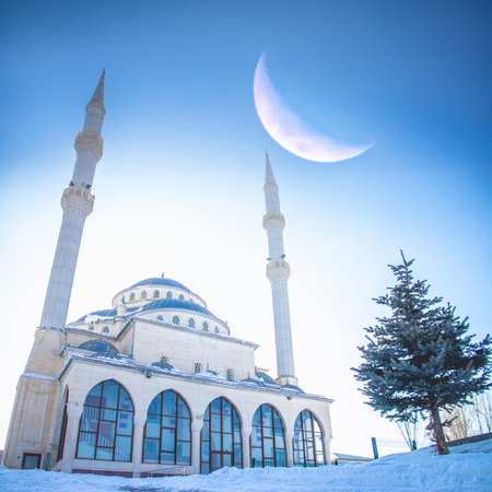 Ramadan or Islamic background photo: Al-Kazan Mosque, Erzurum, in winterの写真素材
