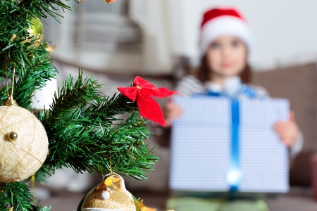 children with Christmas presentsの写真素材