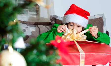 children with Christmas presentsの写真素材