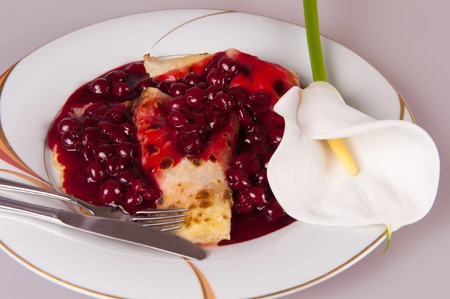 Pancakes with cherriesの写真素材