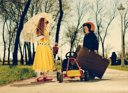 retro girl hitchhiker.vintage-lookの写真素材