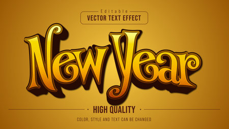happy new year text effect luxury goldのイラスト素材