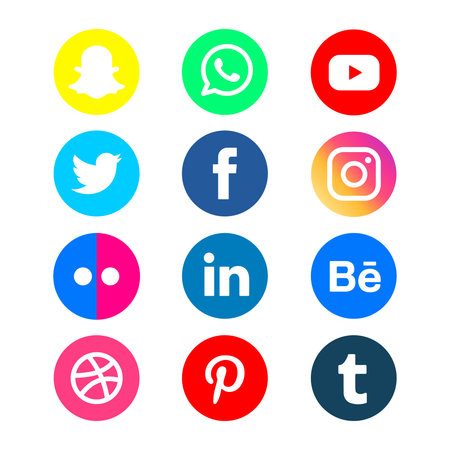 Social media icons set on white background. Vector illustration. Eps 10.のイラスト素材