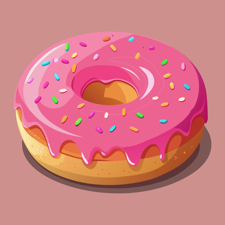 Donut with pink glaze and sprinkles. Vector illustration.のイラスト素材