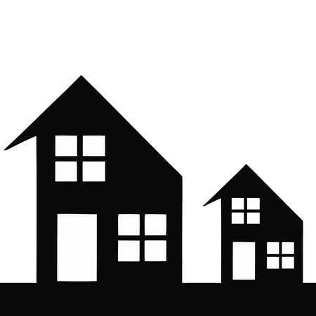 Vector illustration of a black silhouette of a house on a white backgroundのイラスト素材