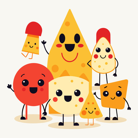 Cheese vector illustration. Cheeseburger, cheese, tomato, cucumber, pepper.のイラスト素材