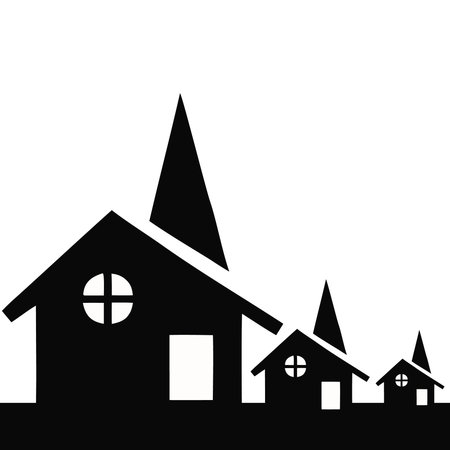 silhouette of house with roof and chimney on white backgroundのイラスト素材