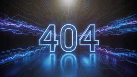 3D rendering of a 404 error concept on a dark background.の素材