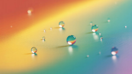 Water drops on a rainbow colored background. Macro shot with shallow depth of field.の素材