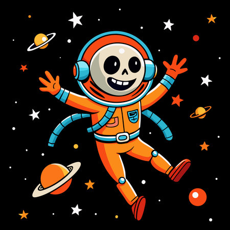 Cute cartoon spaceman in space. Vector illustration for your designのイラスト素材