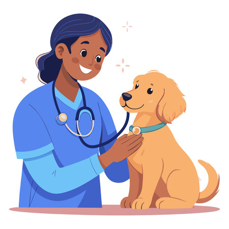 Veterinarian doctor with a dog. Vector illustration in cartoon style.のイラスト素材