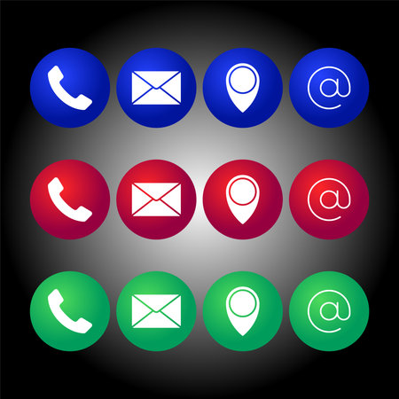 Colorful contact icons set on black background. Vector illustration. Eps 10.のイラスト素材
