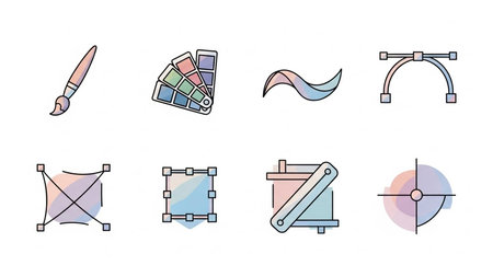 set of paint tools icons over white background, fill style, vector illustrationの素材