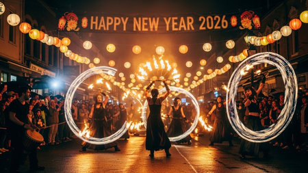 Fire dancers at Expo, universal exposition on the theme of food in Milan.の素材