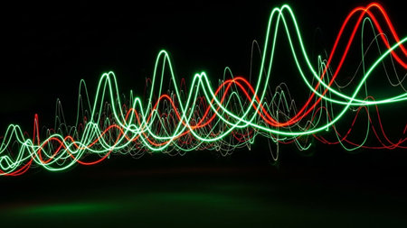 3d rendering of abstract background with glowing lines and bokehの素材