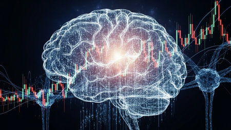 Brainstorming concept with human brain and forex chart. 3D renderingの素材