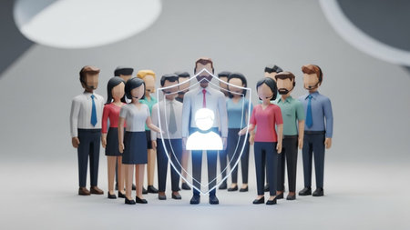 A group of diverse individuals standing together, forming a heart shape with their arms. The central figure is highlighted, symbolizing unity, support, and teamwork. The background is minimalistic, focusing attention on the group and their collective gesture.の素材