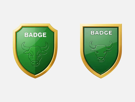 Vector illustration of two green shields with bull head symbol on white backgroundのイラスト素材