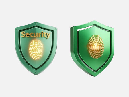 Security shield and fingerprint isolated on white background. 3D rendering.