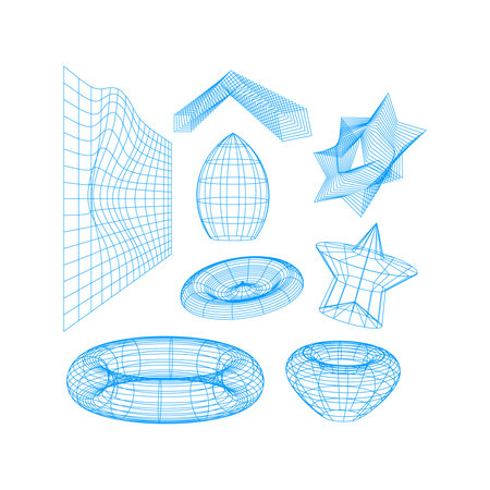 Set of 3d geometric shapes. Vector illustration in blue colors.
