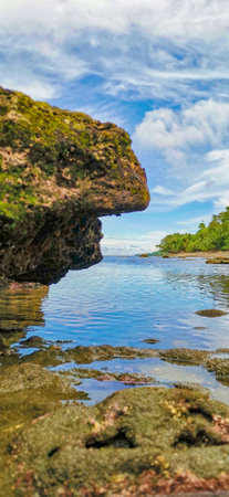 Very beautiful beach with rocks and blue skyviewの写真素材