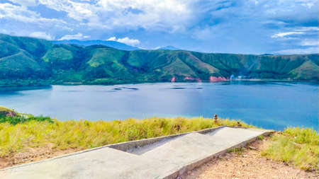 Beautiful landscape with a river and a lakeの写真素材
