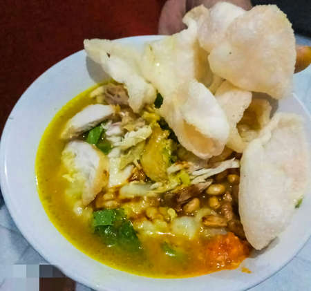 Close up view of delicious chicken porridge, Indonesian Foodの写真素材