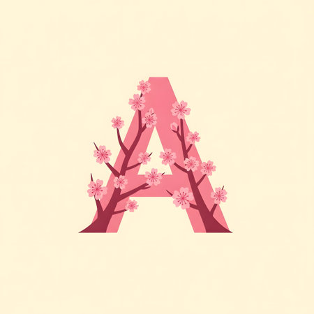 Cherry blossom font. Capital letter A. Vector illustration.の素材