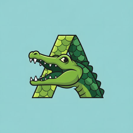 Crocodile font. Capital letter A. Vector illustration.の素材