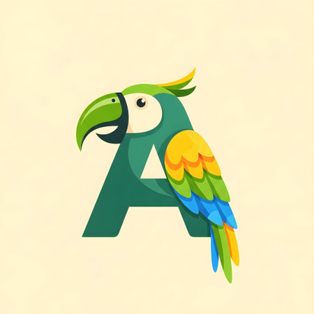 Cute parrot letter A. Cartoon style. Vector illustration.の素材