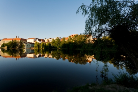 Pisek, river Otava - reflectionsの写真素材