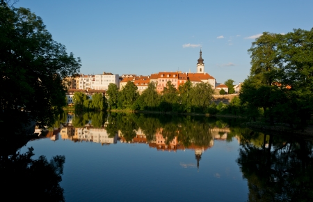 Pisek, river Otava - reflectionsの写真素材