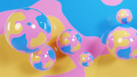 3d render, abstract background with balls. Colorful spheres floating in the air.