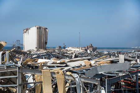 Beirut Blast | City Port and Buildings destruction after the Massive Nitrate explosion disasterのeditorial素材