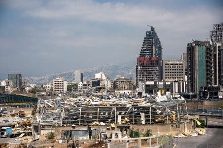 Beirut Blast | City Port and Buildings destruction after the Massive Nitrate explosion disasterのeditorial素材