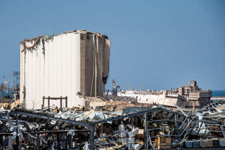 Beirut Blast | City Port and Buildings destruction after the Massive Nitrate explosion disasterのeditorial素材