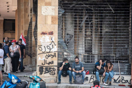 Martyrs Street - 8 8 2020: Lebanese Protesters Protesting in Beirut after the Massive explosion in City Portのeditorial素材