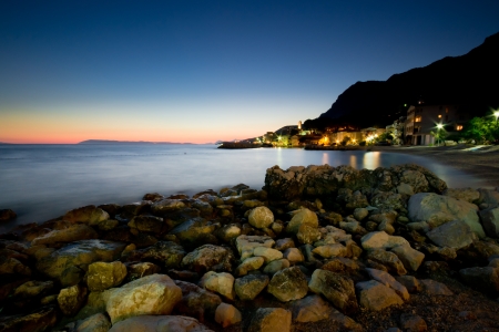 sunset in the coastal villageの写真素材