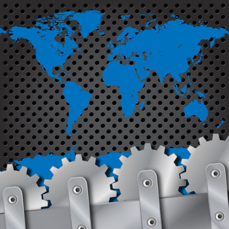 Metal plate and gears world map vectorのイラスト素材