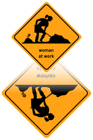 Woman at work traffic sign reflectedのイラスト素材