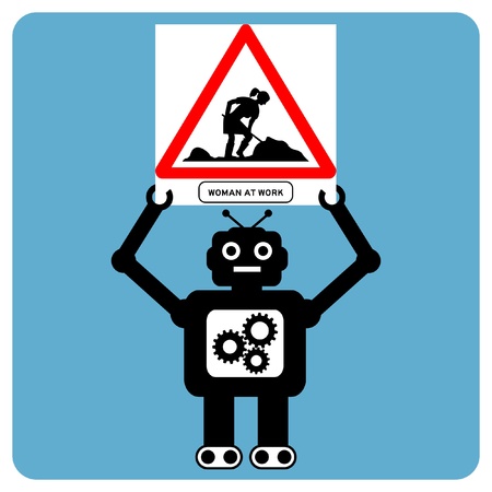 Modern robot with traffic sign のイラスト素材